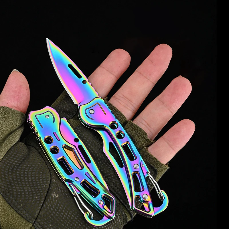 Utility Knife Stainless Steel Pocket Knife Folding Blade Sharp Titanium Knife EDC Outdoor Camping Fruit Kitchen Paring Survival Keychian
