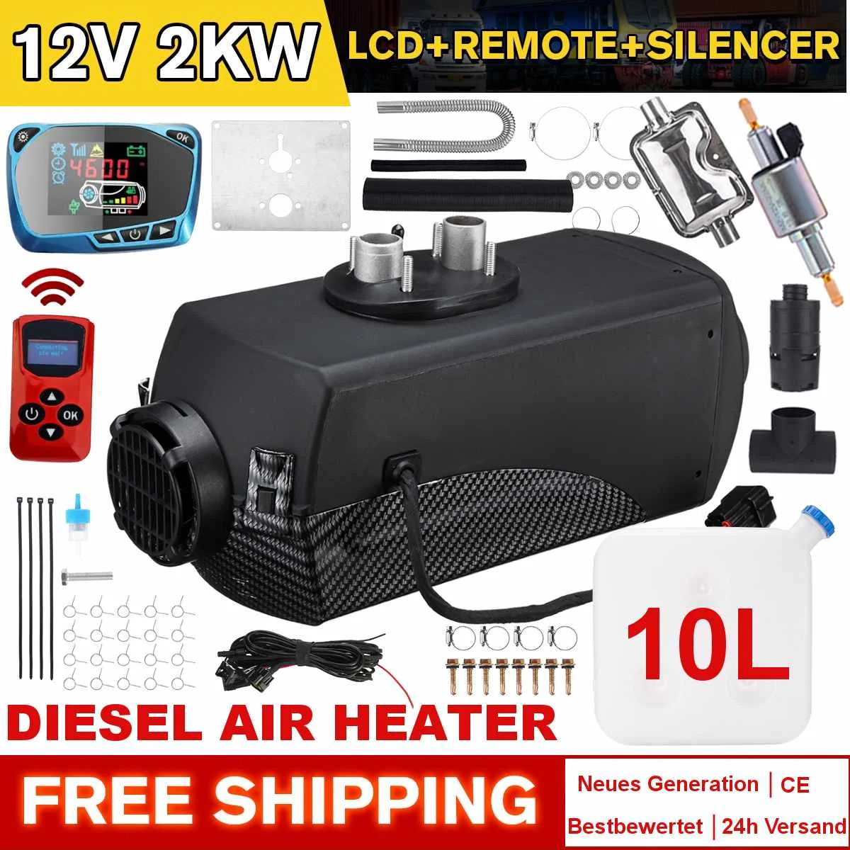 12V 2KW Diesels Air Parking Heater Air Heating LCD Switch with Silencer