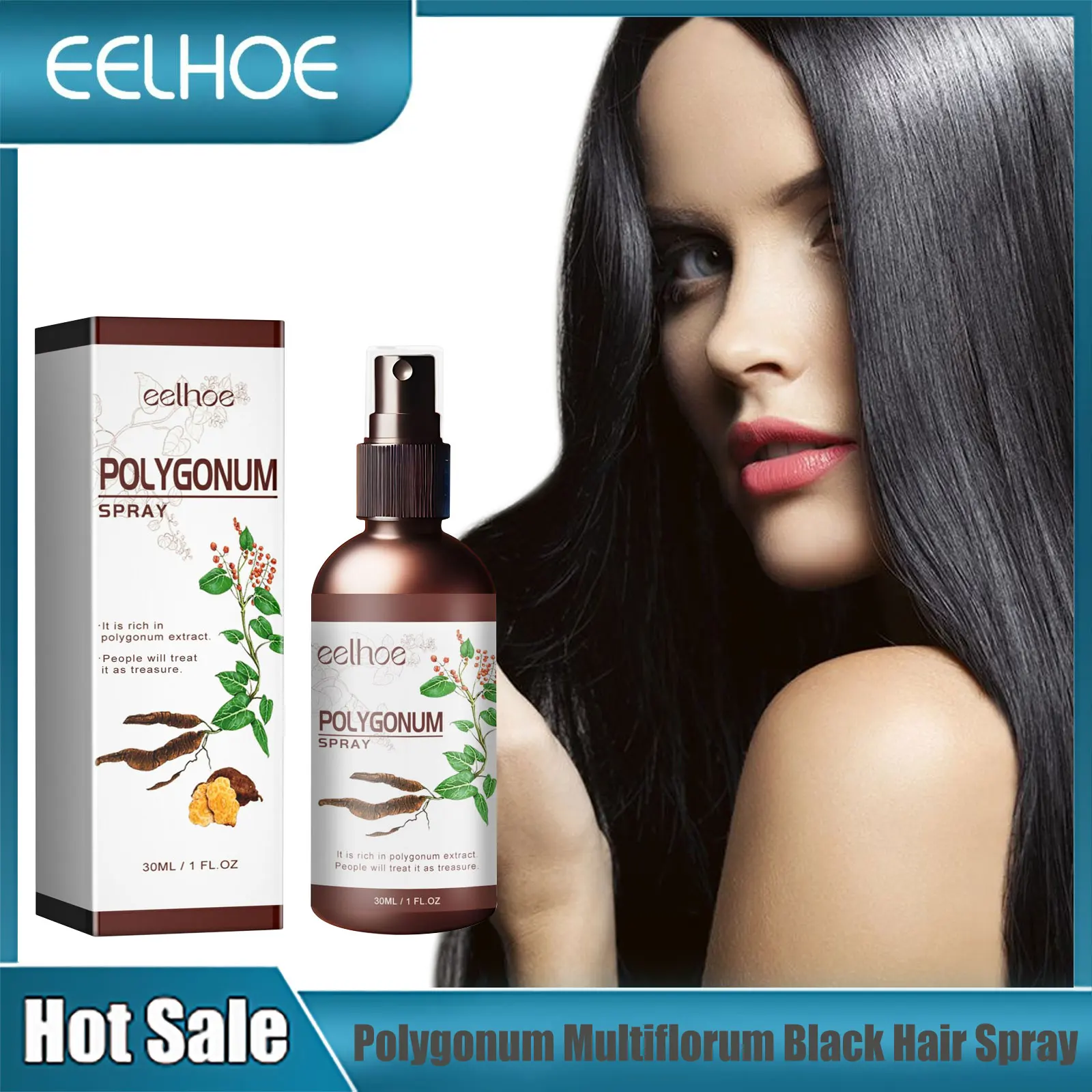 EELHOE Black Spray for Hair Dye Polygonum Multiflorum White to Black Serum Scalp Treatment White Hair Cover Care Products