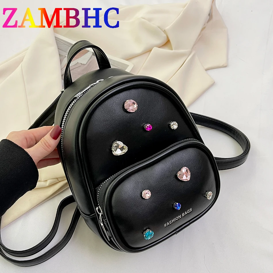 DiamondsDesignFashionWomensSmallBackpackQualityPULeather