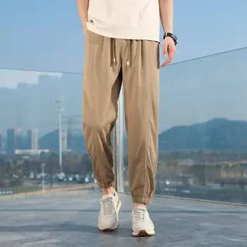 Korean Style Men‘s Tapered Pants Black Beige & Khaki for Seasonal Style Comfortable Breathable Wrinkled-Resistant Trousers Male