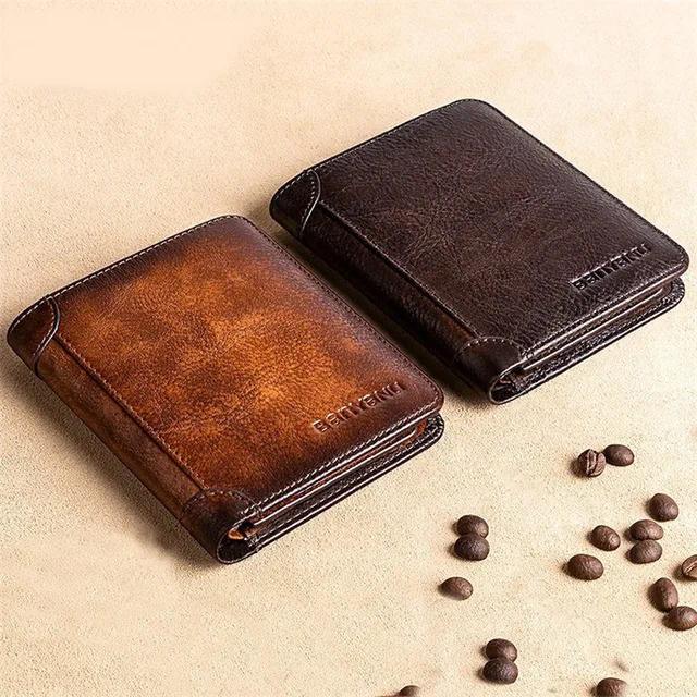 Genuine Leather Rfid Protection Wallets for Men Vintage Thin Short Multi Function ID Credit Card Holder Money Bag 3