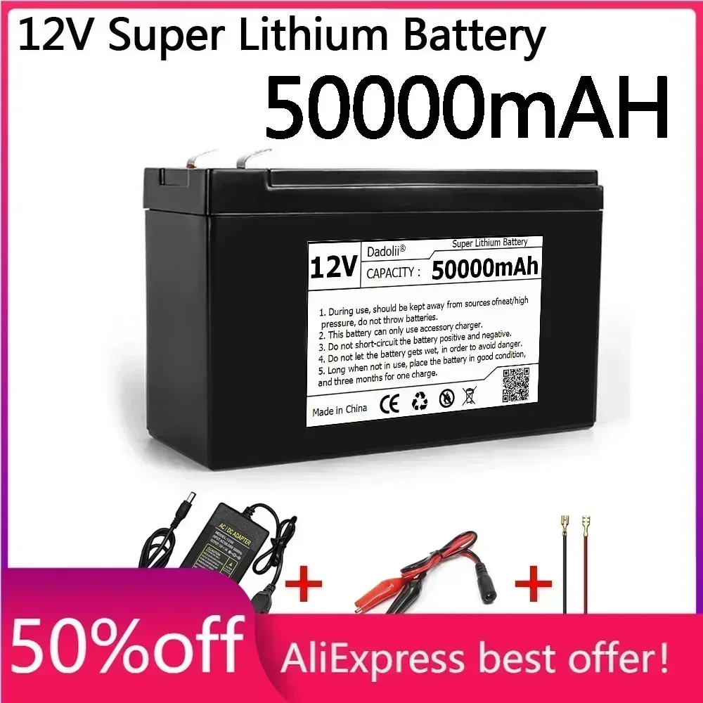 

12V Battery 50Ah 18650 lithium battery pack suitable for solar energy electric vehicle battery power display+12.6V3A charger