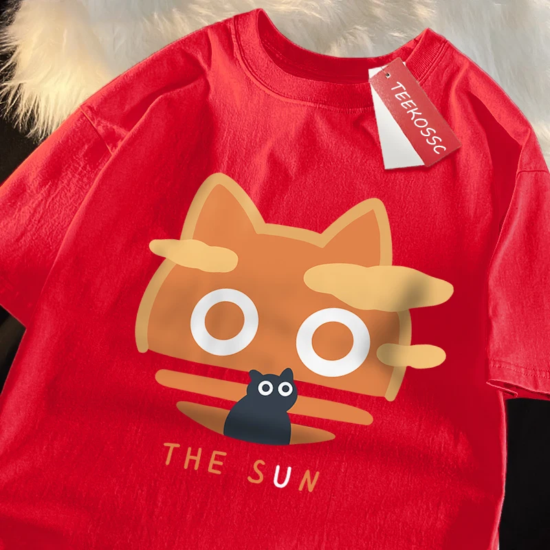 Sun Orange Japanese Style Loose-Fit Cotton T-Shirt