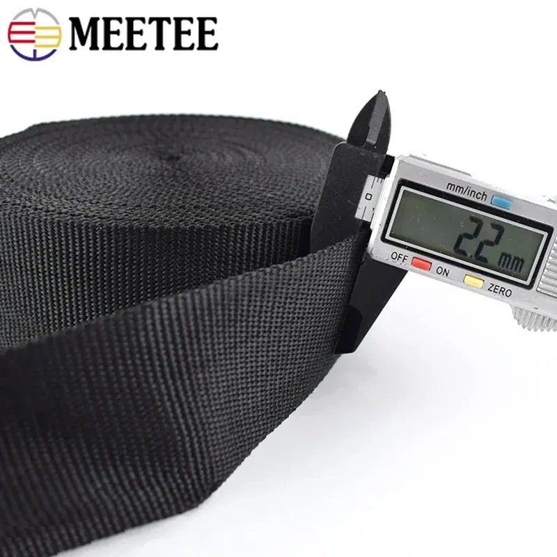 5/10/20M Meetee 20-50mm 나일론 웨빙 테이프 Balck 2mm 두꺼운 배낭 스트랩 리본 안전 벨트 슬링 바느질 트리밍 밴드 액세서리