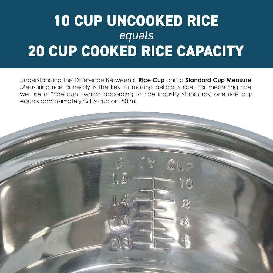 ERC- Electric Rice Cooker with Stainless Steel Inner Pot for Cooking Soups Stews Grains and Cereals Keeps Food Warm 20-Cup