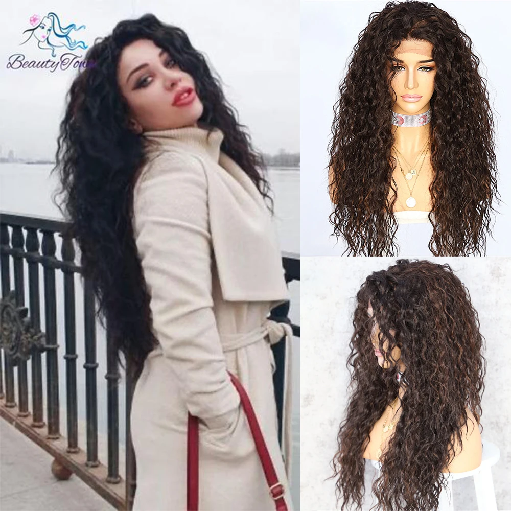 Synthetic Wig Jbrown Black 1B Blonde 613 Ginger Red Brown Grey White Kinky Curly 13X3 Lace Front For Women