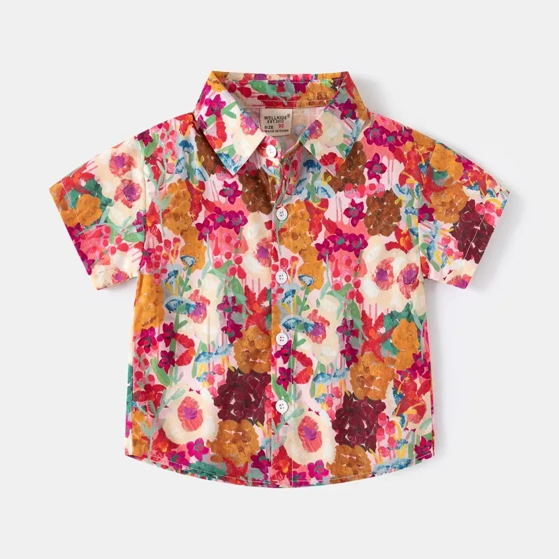 Boys' Graffiti Short Sleeved Shirts, Summer Children's Printed Shirt, Boys' Baby Flower Shirt Blouse Blusa Infantil