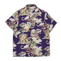 BOB DONG Aloha Shirt Mount Fuji & Animals Print Short-Sleeve Hawaiian Vacation Wear 1