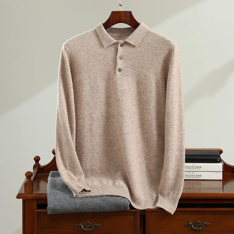

Мужская кашемировая рубашка-поло MVLYFLRT, вязаный пуловер с длинным рукавом, Однотонный свитер, Повседневная деловая рубашка для офиса, новинка 2024