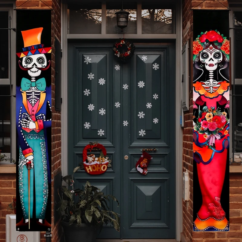 

180x30cm Halloween Party Supplies Day Of The Dead Party Porch Sign Background Hanging Door Curtain Banner Cloth Flip Chart