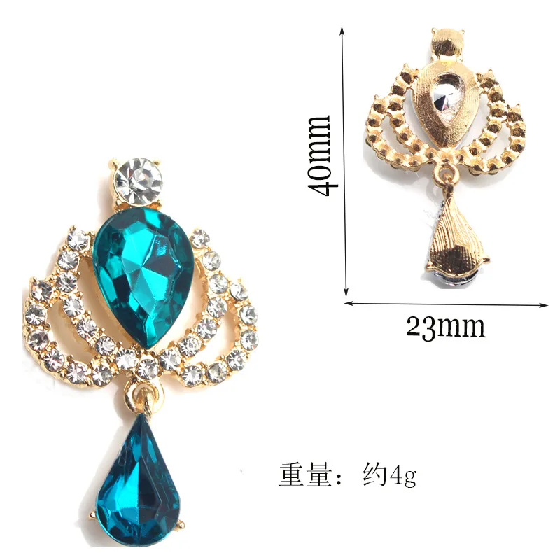 10 pieces 24 * 39MM shiny diamond crown alloy water drop pendant button DIY clothing butterfly wedding ceremony decoration acces