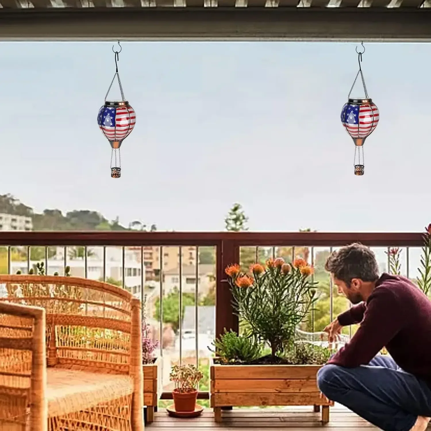 Hot Air Balloon Solar Lantern Outdoor Decorations Solar Hanging Lights Waterproof Garden Patio Outside Independence Day Decor