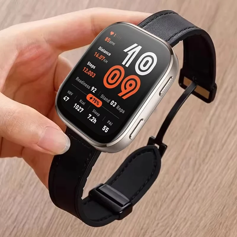 Breathable Silicone Leather Smart Watch Strap - Quick Release 22mm Steel Wristband
