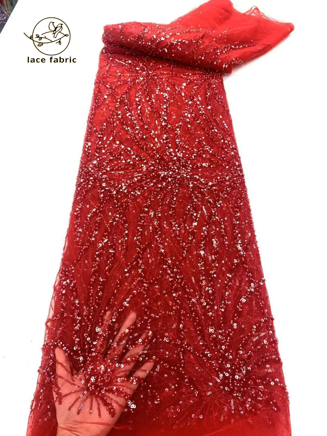 

2024 High Quality Red African French Beaded Lace Fabric 2024 Sewing Sequins Embroidery Nigeria Net Lace Fabric For Women Wedding