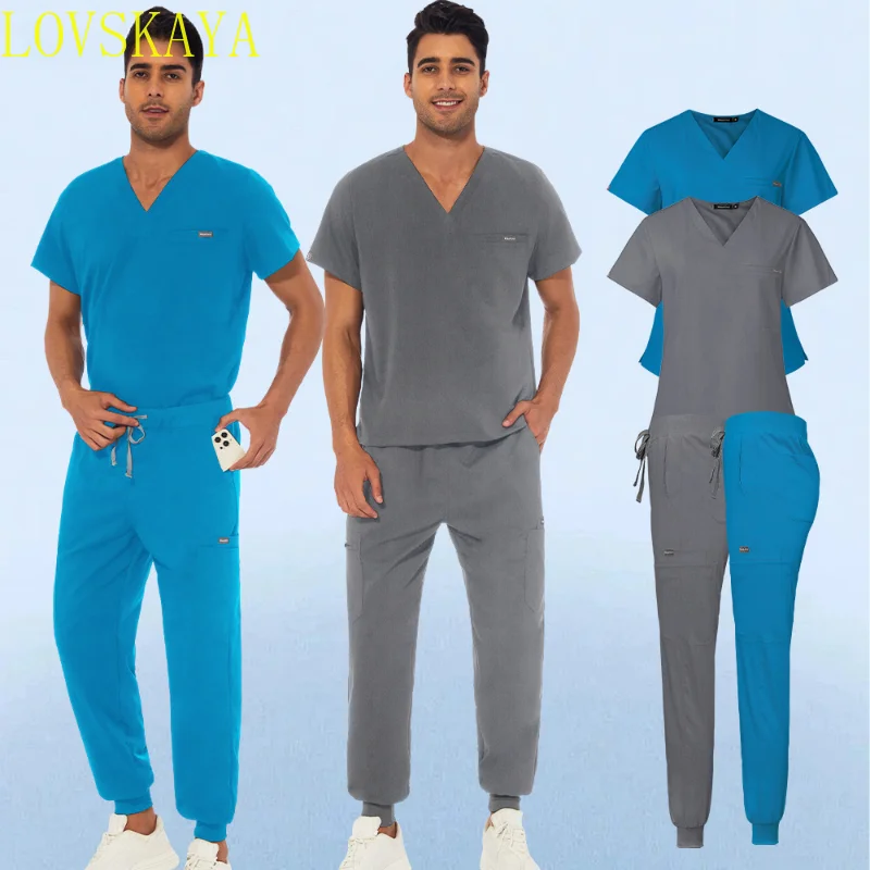 

Nurse Uniform Scrubs Blouse Trousers Fashion Mens Scrub Suits Short Sleeve T-shirt Jogger Pants Doctor Dentist Overalls Medical