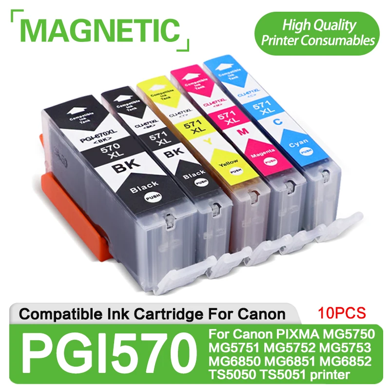 10X Pgi570 Cartuccia Di Inchiostro Pgi-570 Per Canon Pixma Mg5750 Mg5751 Mg5752 Mg5753 Mg6850 Mg6851 Mg6852 Ts5050 Ts5051 Stampante Pgi 570