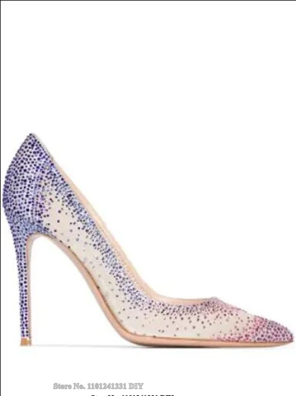 

105Mm Heeled Embellished Crystal Pumps Pointed Toe Thin High Heels Women Pointy Bling Glitter Sling Back Dress Shoes