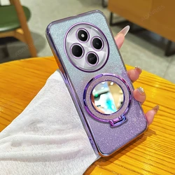 Glitter Plating Silicone Soft Case with Makeup Mirror Stand Cover for Redmi 13 (4G 5G) (JMCX Purple)