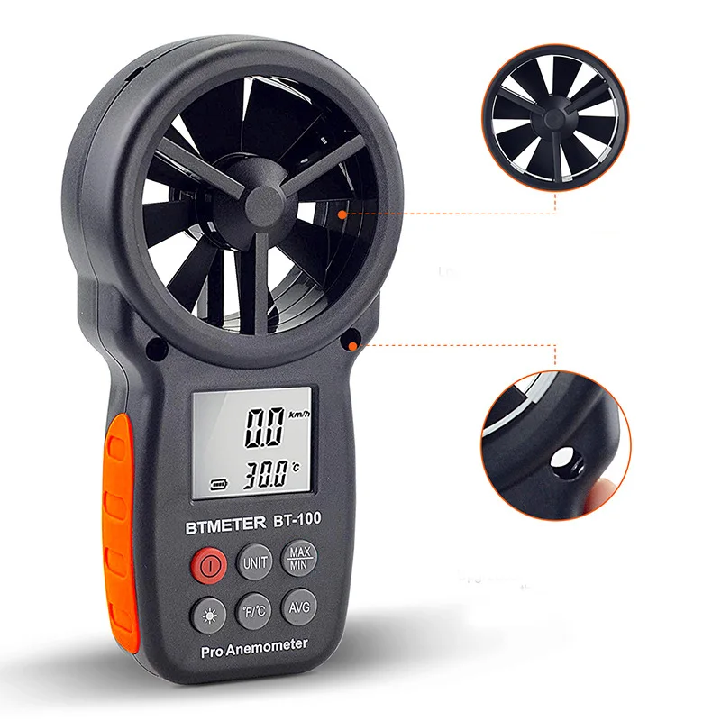 

BT-100 Handheld Digital Anemometer for Measuring Wind Speed Temperature and Wind Chill Wind Speed Meter with Backlight LCD