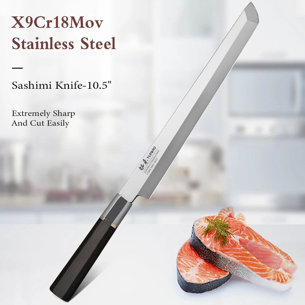 TURWHO 270mm Filleting Knife X9Cr18MoV High Carbon Steel Kitchen Knives Japanese Sashimi Sushi Salmon Knife with Ebony Handle 1
