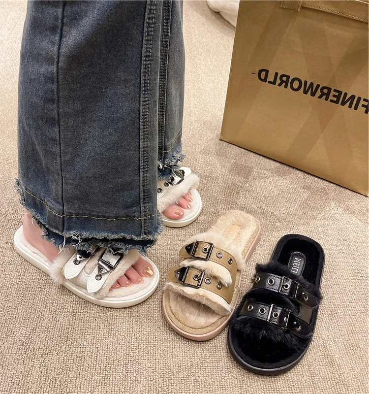 

Шлепанцы женские с мехом, мягкие тапочки из флока, мягкая обувь для комнаты, низкие плюшевые шлепанцы, базовые, лето 2023