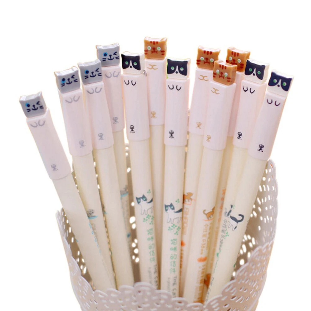 6pcs Cat Gel Pens with 0.38mm Extra Black Ink Office Supplies Stationery for Students