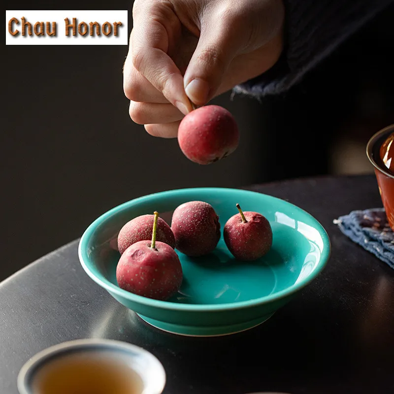 Boutique Turquoise Green Ceramic Pot Bearing Household Kung Fu Tea Trays Chinese Teapot Tray For Snack Fruit Holder Tea Ceremony