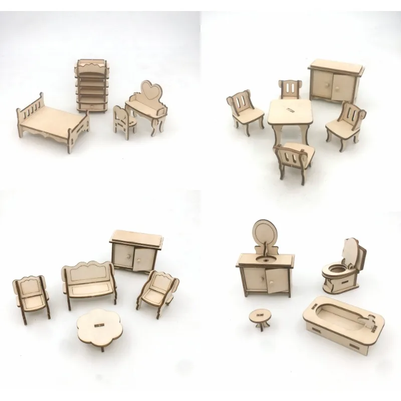 

Original Wood Creative Kitchen, Dining Table, Doll House, Miniature Family Toy, Children's Wooden Building Toy Set, Gift
