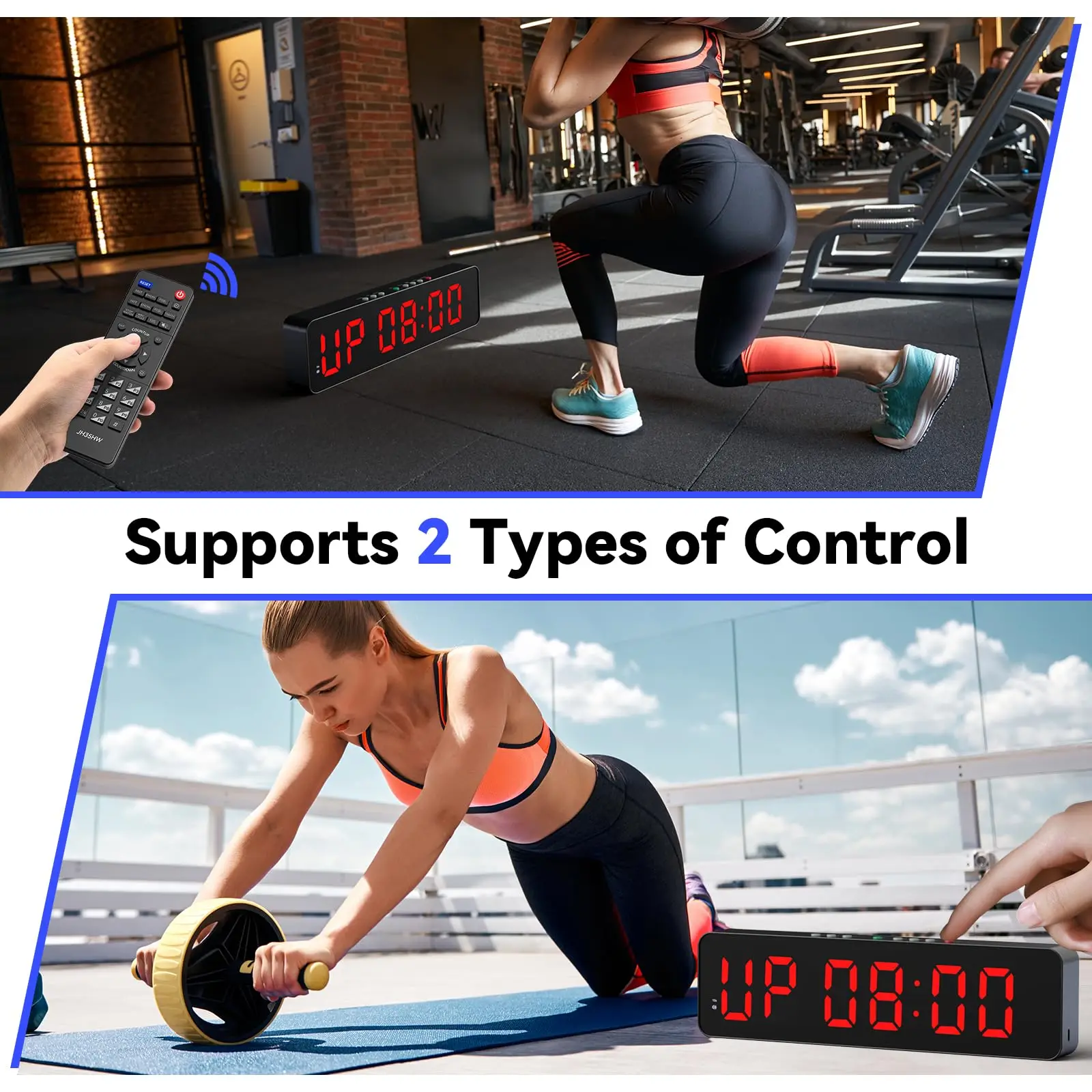 Gym Timer Interval Workout Clock for Home Garage Ultra-Clear 2 inch LED Digit Wall Clock with Remote 12.6"x 3.5" Count Down/Up