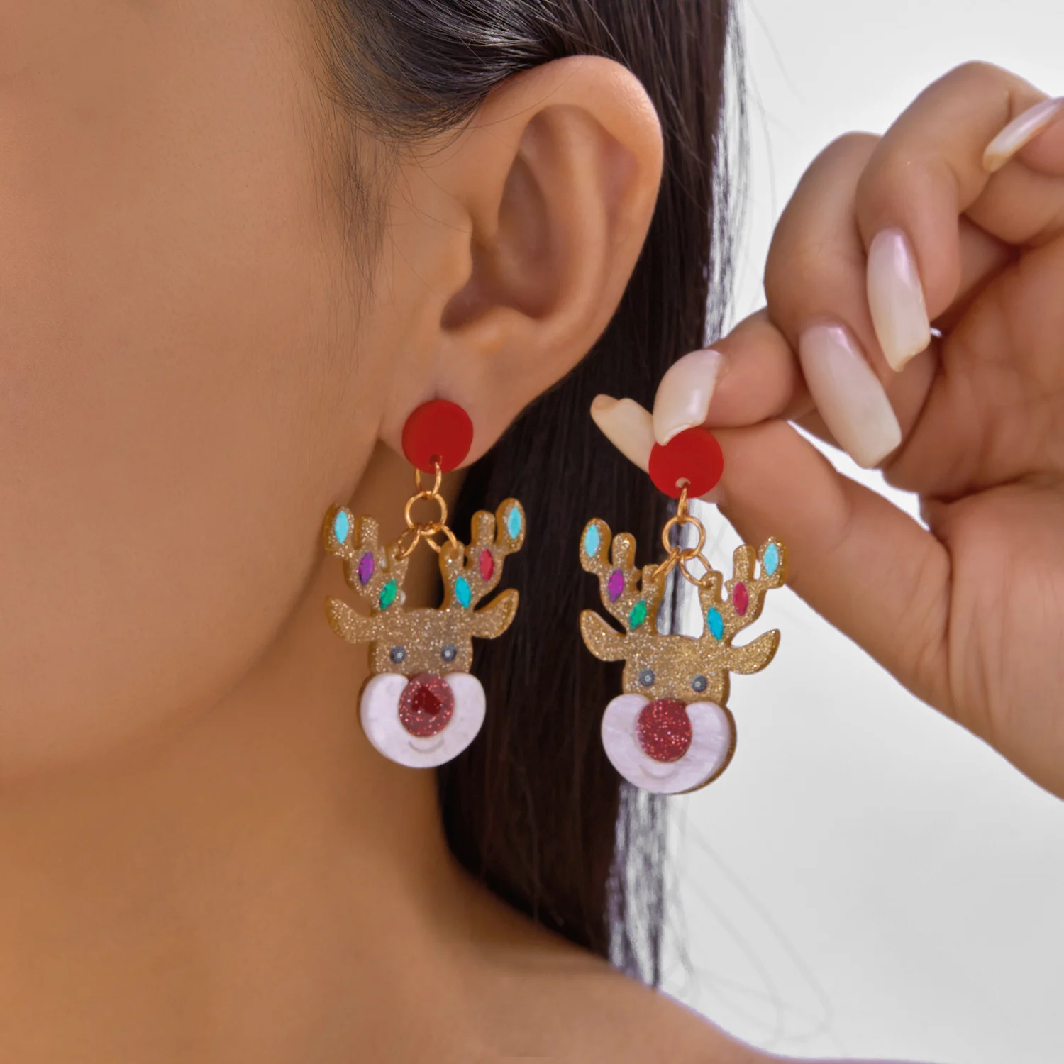 Minimalistischer Tropfenohrring aus Acryl mit Königsmuster für Frauen, süßer Weihnachtsmann, Elch, Weihnachtsbaum-Anhänger, Ohrring, Neujahr, Schmuck, Geschenk – Detail 12