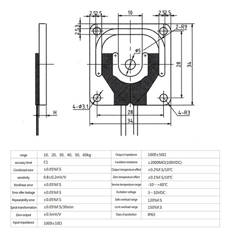 Weigh Sensor Thread Hole 50kg Bridge Resistance Strain Body Weighing Load Accessories Tool Sensor DIY Kit 1/4pcs
