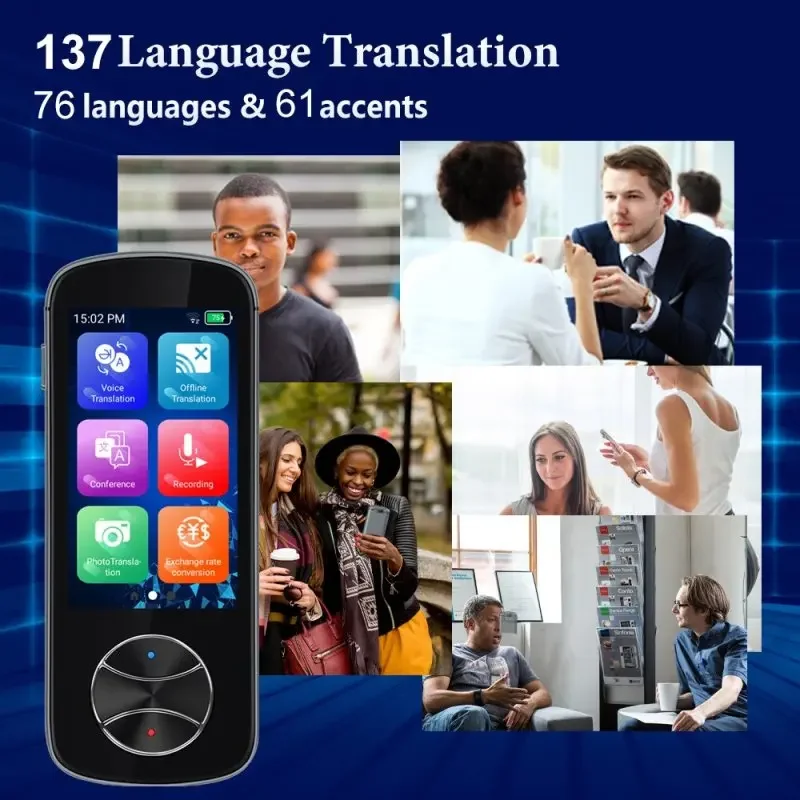 AI 137Language Voice Translator Device Offline Instant Real-Time WiFi/Offline Recording/Photo Portable Smart Audio Translation