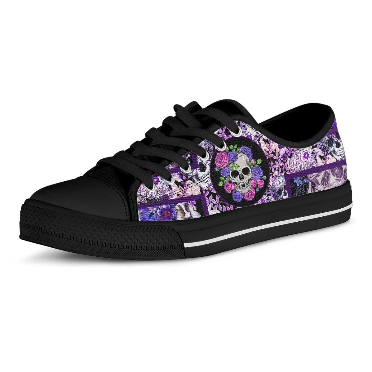 Blue Flower Skull Prints Casual Shoes Women Lace Up Flat Shoes Sneakers Women Fashion Designer Zapatillas Vulcanize Shoes