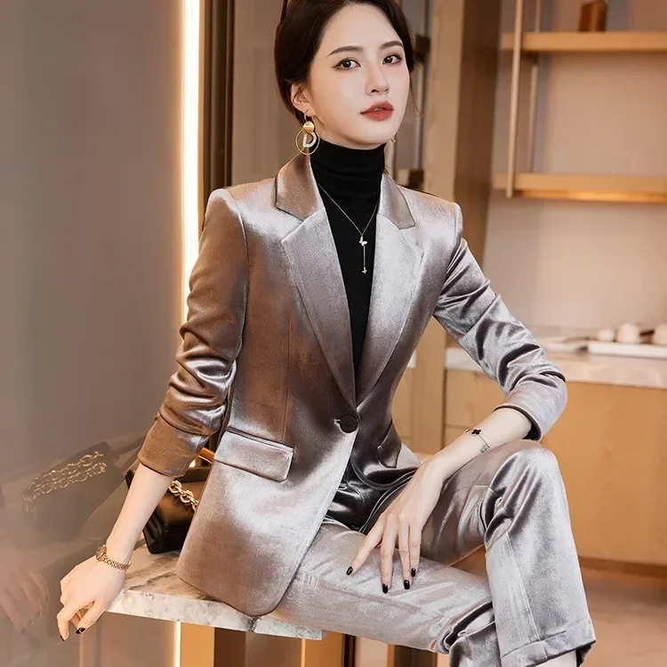 New style gold velvet suit one button slim casual suit