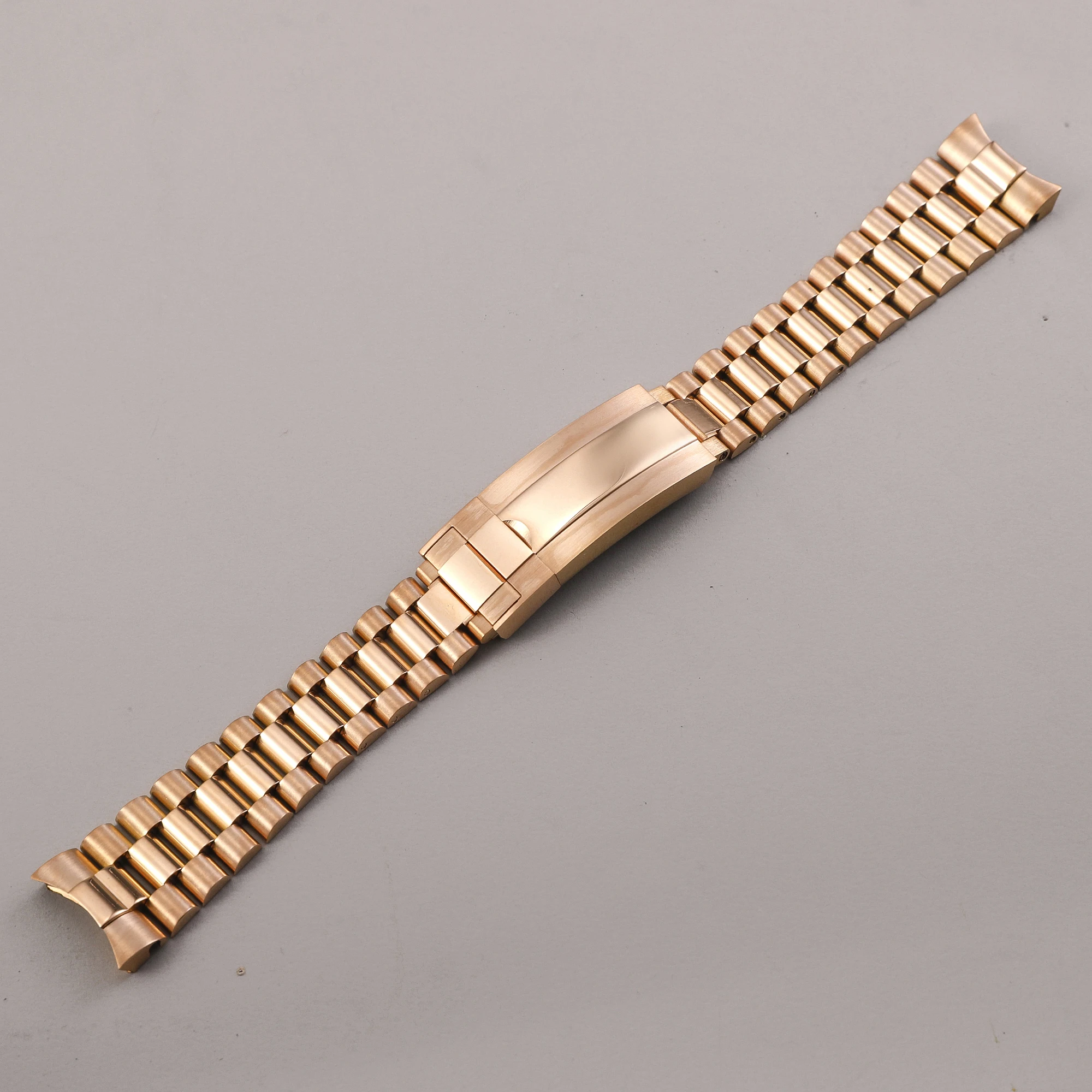 Presidential Stainless Steel Watch Case with Solid Strap & Deployment Clasp