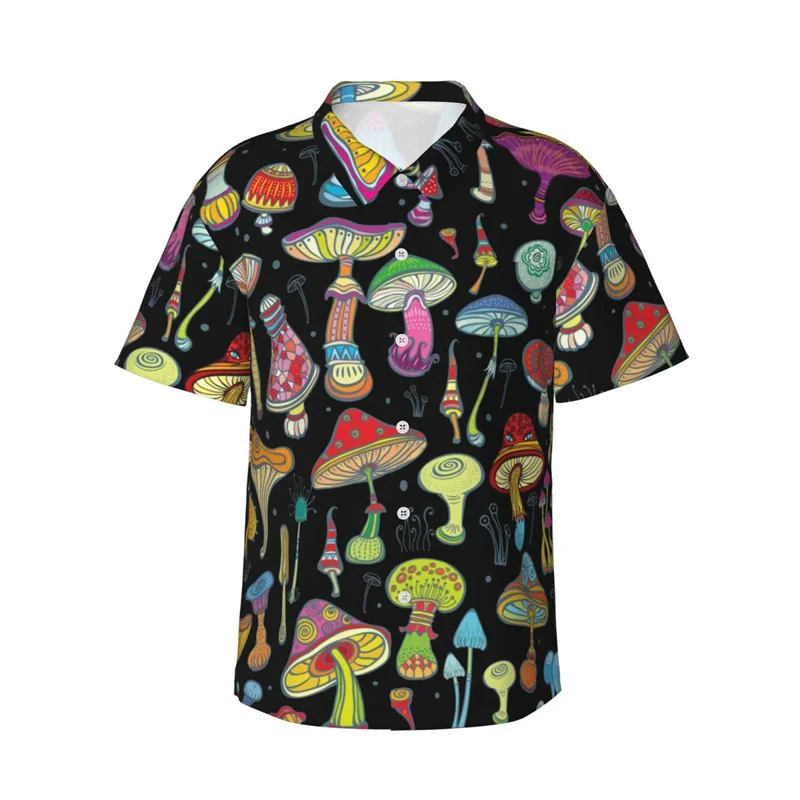 thumbnail image 1 of Camisa hawaiana divertida para hombre, con estampado de hojas de ginkgo y hongos, de manga corta, con botones, para playa, ropa informal de calle para niños y mujeres, 1 of 5