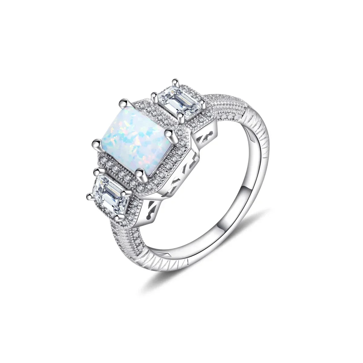 Retro Pure 925 Silver Women's Ring with Square White Opal and Zircon Decoration for Women's Exquisite Need Retro Pure 925 Silver Women's Ring with Square White Opal and Zircon Decoration for Women's Exquisite Need