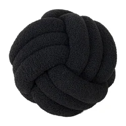 Luxurious Lambswool Knot Pillow - Round Decorative Cushion for Home and Living Spaces (SKP black)