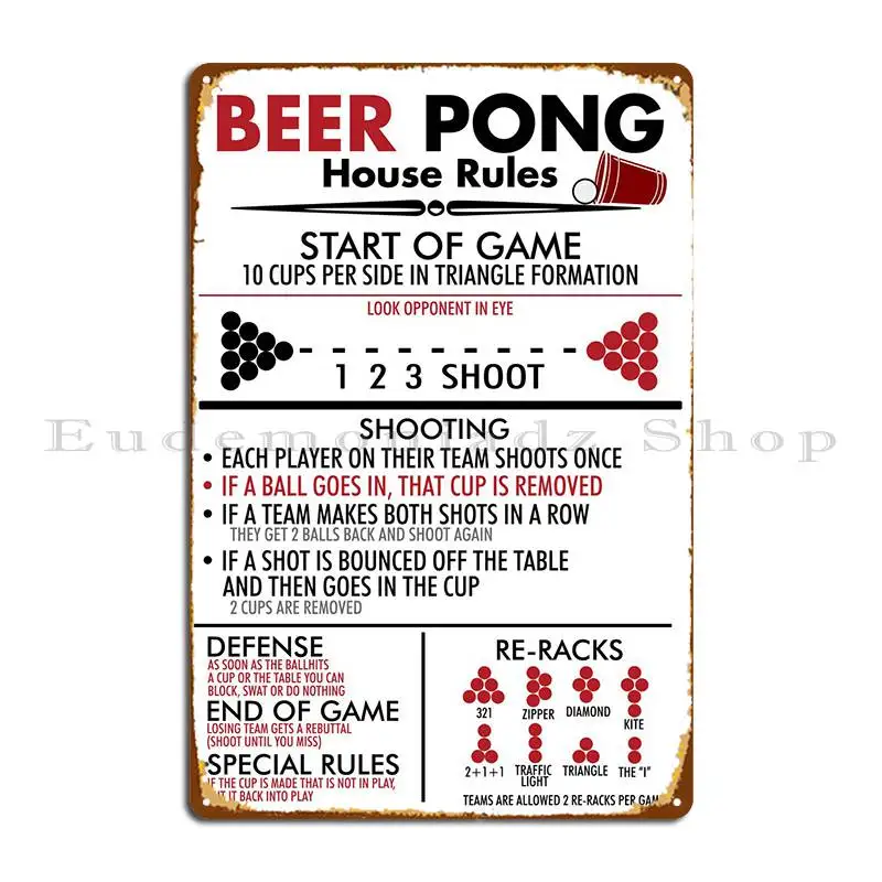 Beer Pong House Rules Metal Sign Poster Personalizza Design Cinema Home Printed Tin Sign Poster