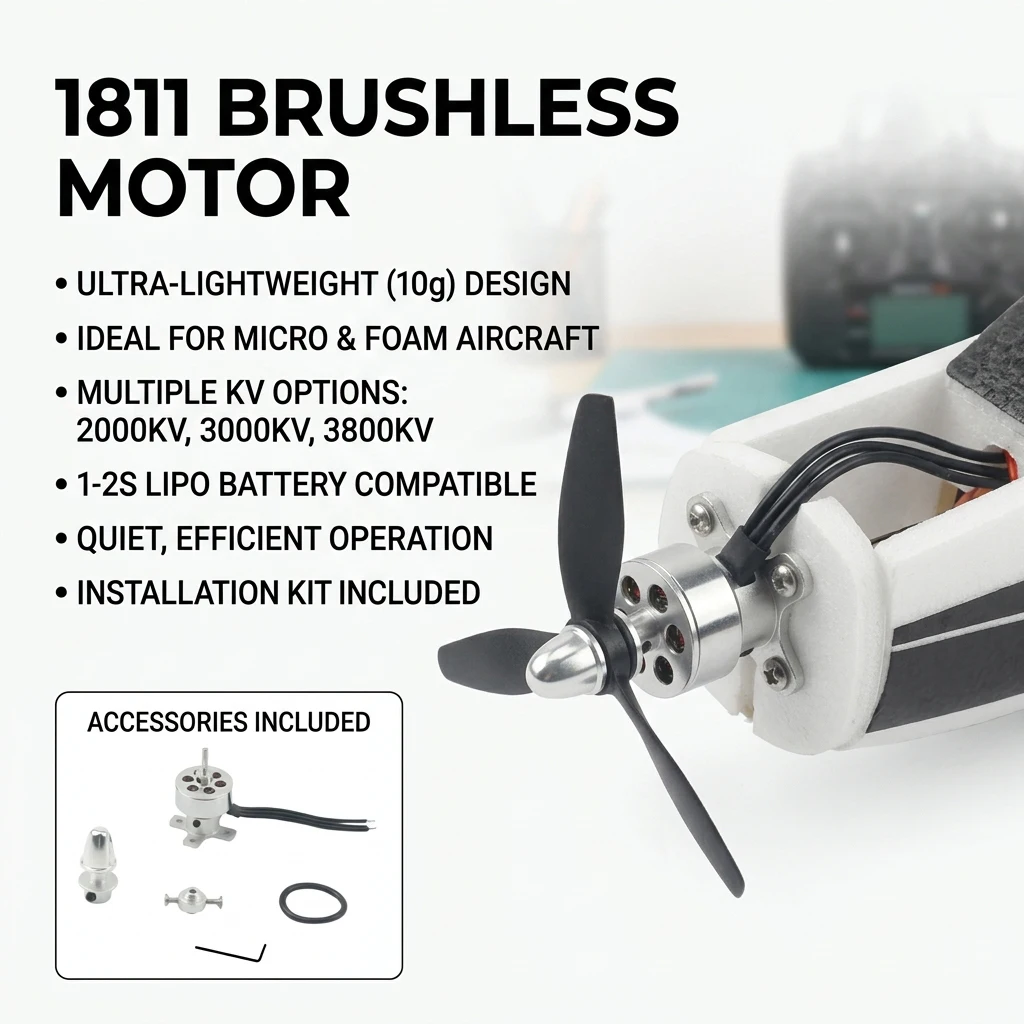 Micro moteur brushless D1811 17.5mm pour drone RC, montrant les détails de l'hélice