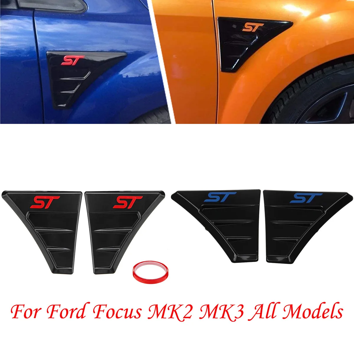 Rosso/Blu Auto Lato Sfiato Parafango Spoiler Uscita Vent Sticker Per Ford Focus Mk2 Tutti I Modelli St Style Wing Vents Cover
