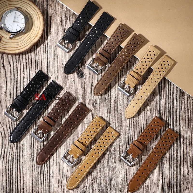 Vintage Breathable Leather Watch Band with Metal Pin Buckle - Universal Cowhide Business and Sport Wristband