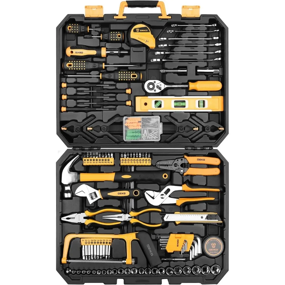 DEKOPRO 228 Piece Socket Wrench Auto Repair Tool Combination Package Mixed Tool Set Hand Tool Kit with Plastic Toolbox Storage C