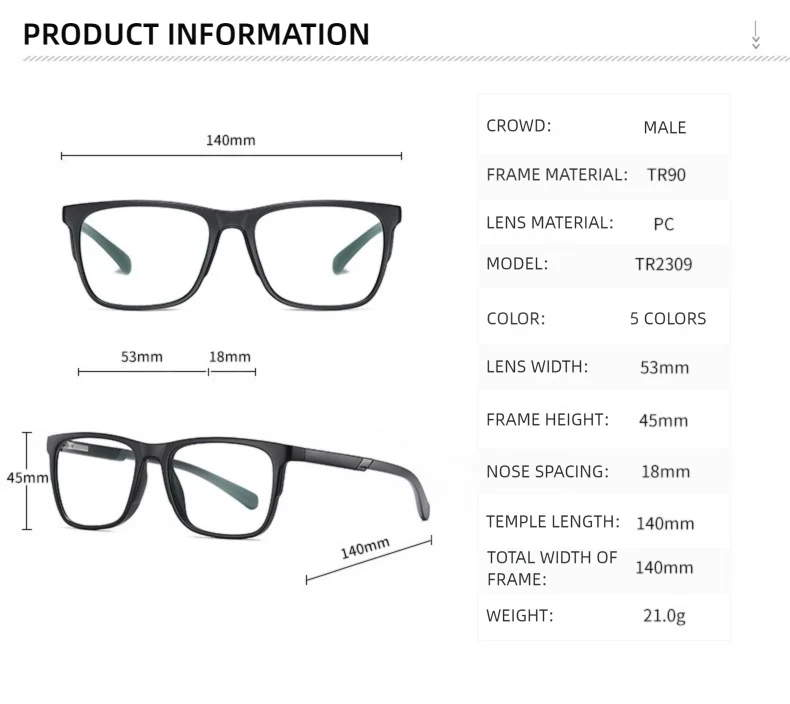 Progressive Reading Glasses – Men's Rectangle Eyeglass Frames with Transparent Eyepieces