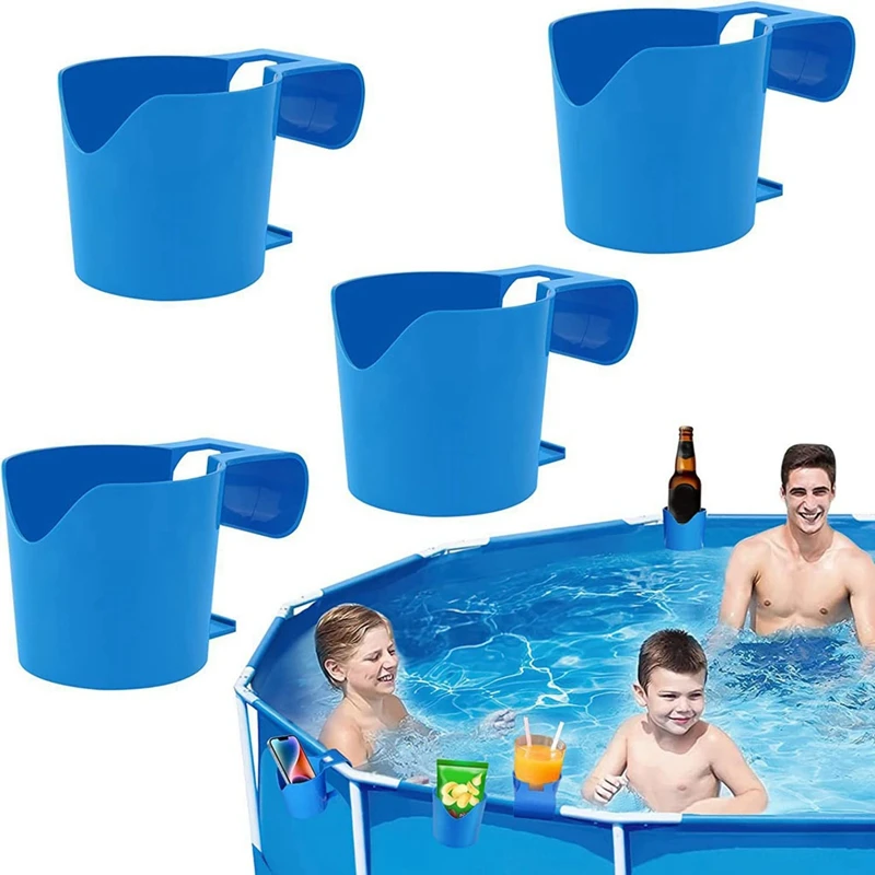 

5Pcs Blue Poolside Cup Holders Plastic Container Hook For Swimming Pool Side Beverage Drinks Beer Storage