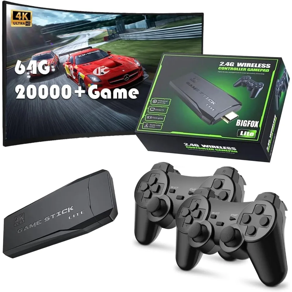 Retro Game Stick Retro Game Console Plug and Play 20,500+ built-in games Dual 2.4G wireless controllers (64G)