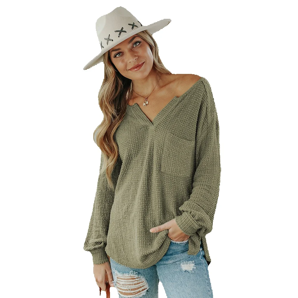 

Autumn Solid Color Knitwear Women's Casual V-Neck Pullover Long Sleeve Underlay 25115901