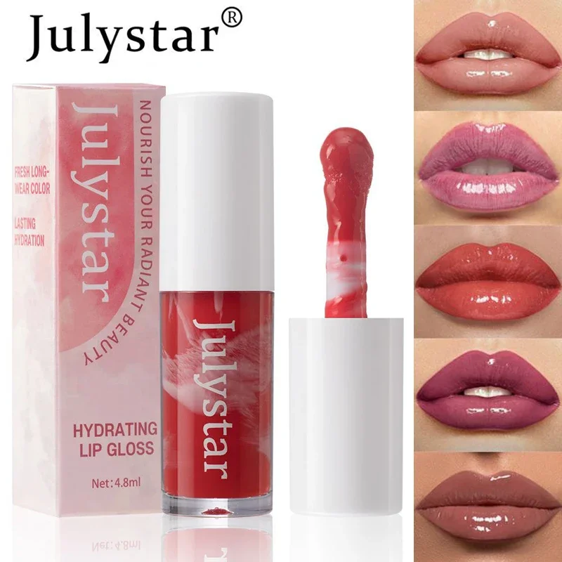 Julystar Mirror Lip Gloss Nude Milk Tea Liquid Lipstick Waterproof Sexy Red Moisturizing Lip Tint Hydrating Plumping Lips Makeup