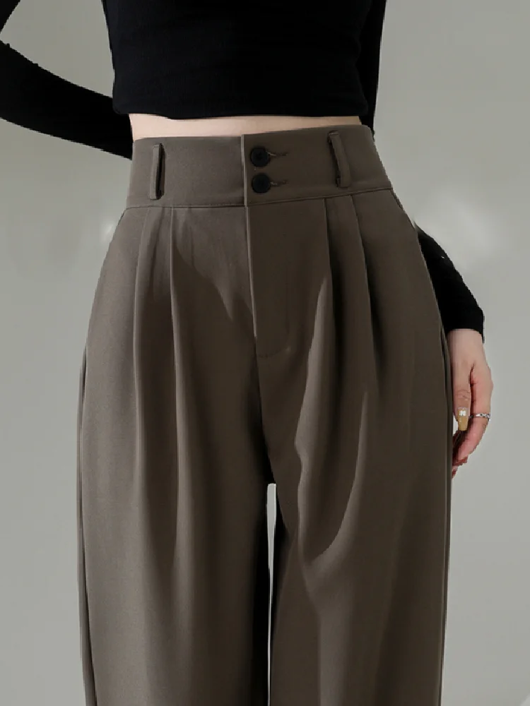 Elegant High Waist Baggy Straight Pants Korean Wide Leg Women Chic Long Trousers Autumn Fashion Buttons Casual Female Suit Pant kbq spliced zipper slimming chic pencil pants for women high waist patchwork buttons solid temperament trousers female fashion